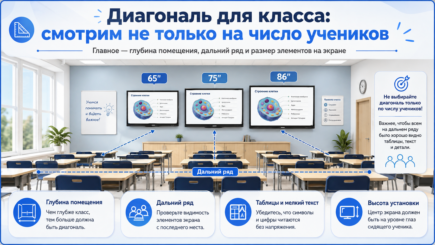 Выбор диагонали интерактивной панели для учебного класса